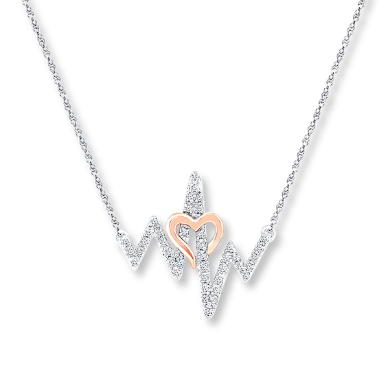 Heartbeat Necklace 1/8 ct tw Diamonds Sterling Silver & 10K Rose Gold