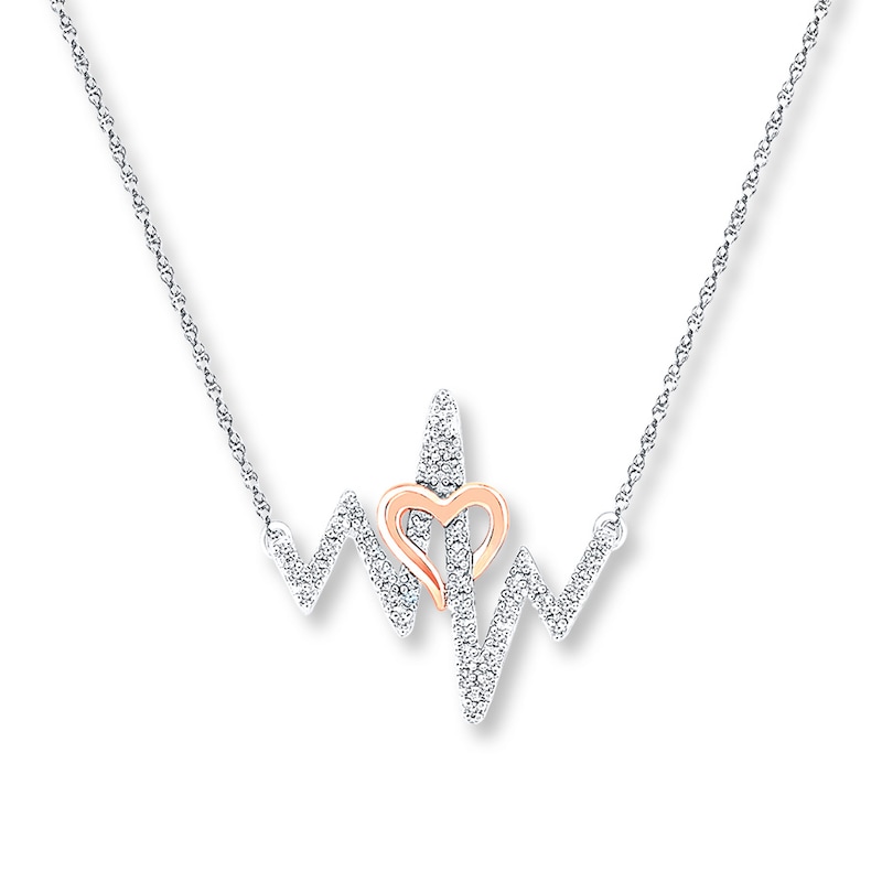 Main Image 1 of Heartbeat Necklace 1/8 ct tw Diamonds Sterling Silver & 10K Rose Gold