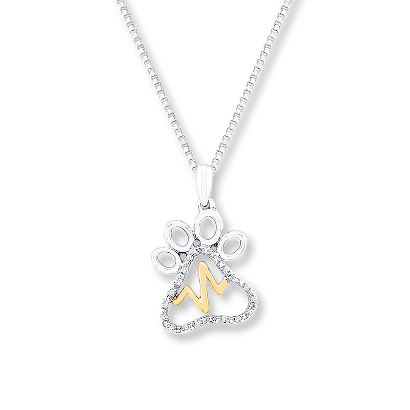 Paw Necklace 1/20 ct tw Diamonds Sterling Silver & 10K Yellow Gold