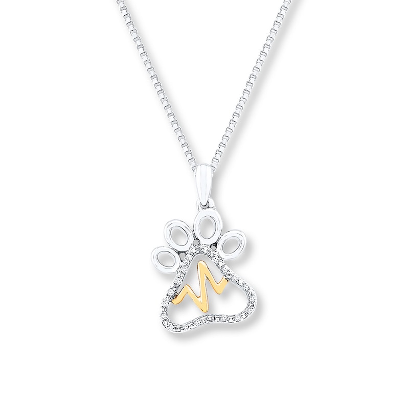 Main Image 1 of Paw Necklace 1/20 ct tw Diamonds Sterling Silver & 10K Yellow Gold