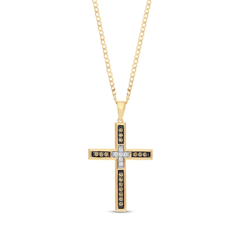 Men's Diamond Cross Necklace 3/8 ct tw 10K Yellow Gold 22"