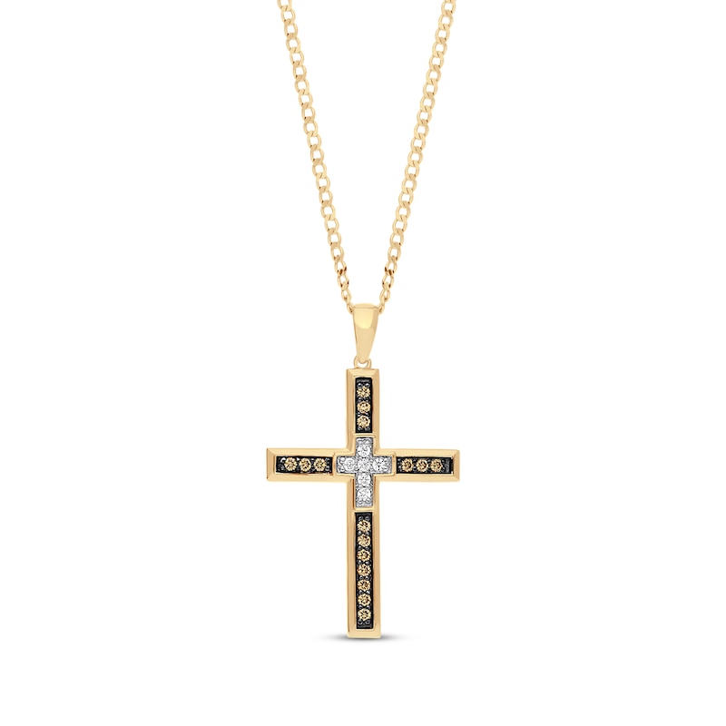 Main Image 1 of Men's Diamond Cross Necklace 3/8 ct tw 10K Yellow Gold 22&quot;