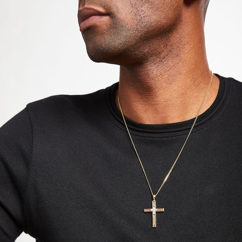 Main Image 3 of Men's Diamond Cross Necklace 3/8 ct tw 10K Yellow Gold 22&quot;