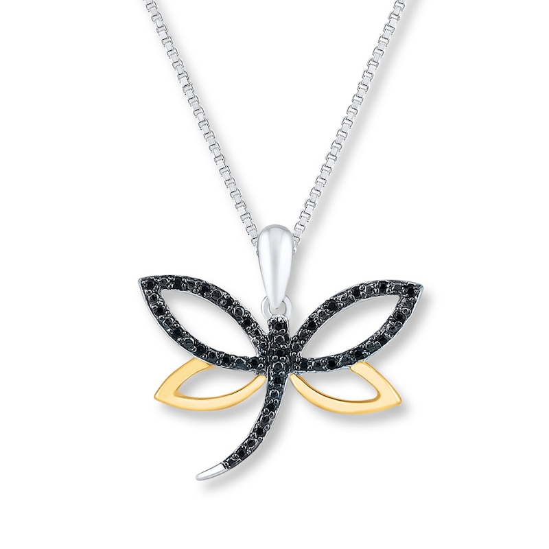 Main Image 1 of Dragonfly Necklace 1/10 ct tw Diamonds Sterling Silver & 10K Yellow Gold