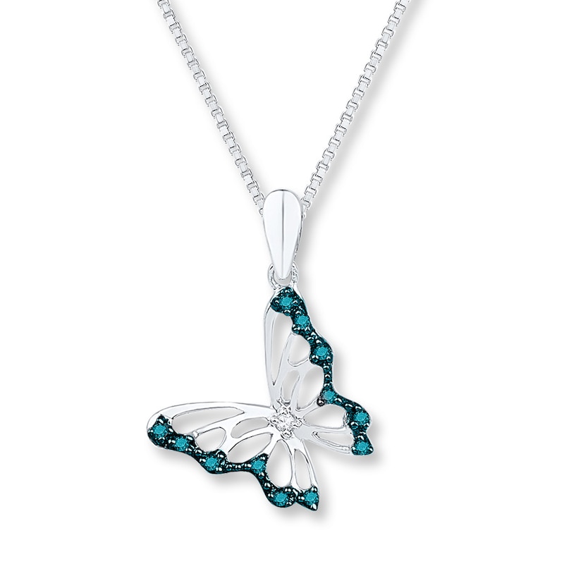 BUTTERFLY NECKLACE PENDANT W/ MOTHER OF PEARL & LAB DIAMONDS/ STERLING SILVER 
