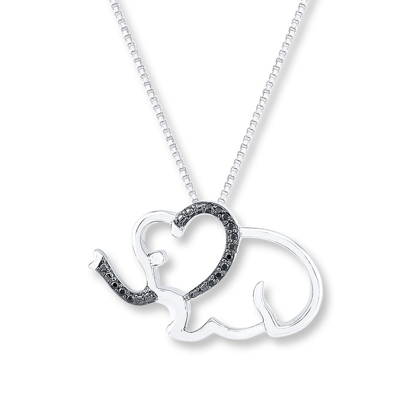 Black Diamond Elephant Necklace 1/20 ct tw Sterling Silver
