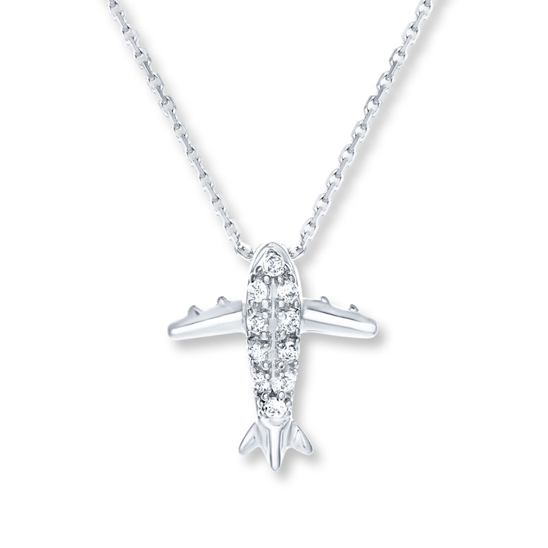 Main Image 1 of Petite Diamond Plane Necklace 1/20 carat tw 10K White Gold
