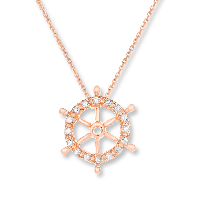 Main Image 1 of Diamond Shipwheel Necklace 1/20 ct tw Round-cut 10K Rose Gold