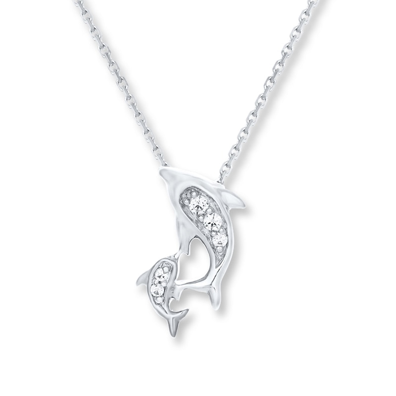 Main Image 1 of Diamond Dolphin Necklace 10K White Gold