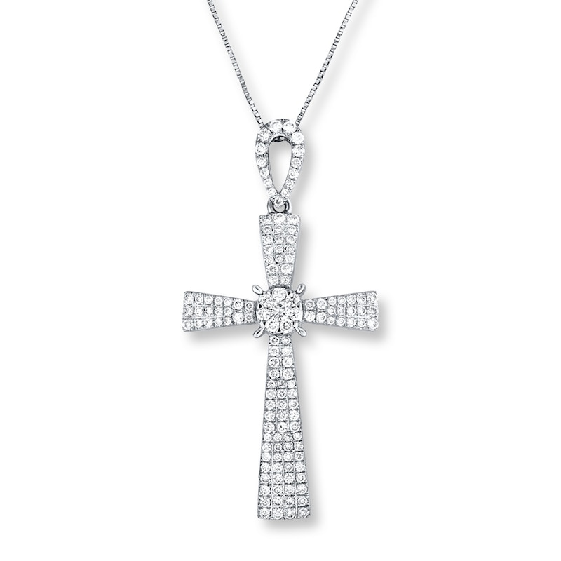 Main Image 1 of Cross Necklace 1/2 ct tw Diamonds 14K White Gold