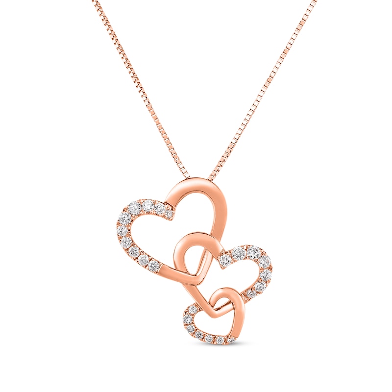Hearts Necklace 1/5 ct tw Diamonds 10K Rose Gold