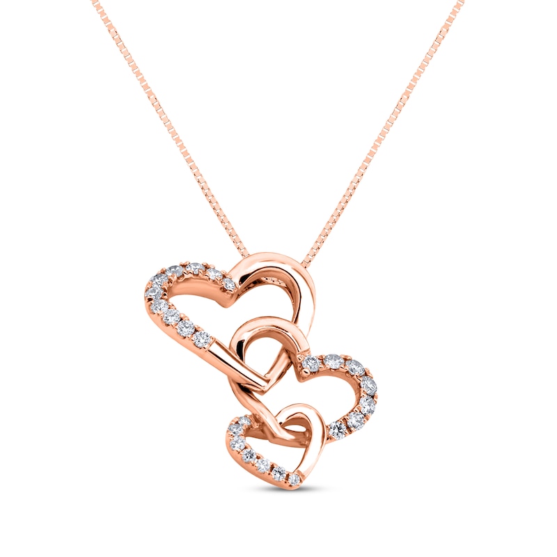 Hearts Necklace 1/5 ct tw Diamonds 10K Rose Gold