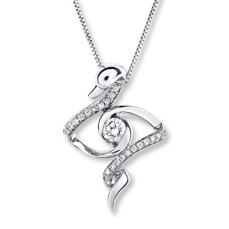 Main Image 1 of Swan Necklace 1/4 ct tw Diamonds 10K White Gold