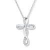 Thumbnail Image 1 of Diamond Cross Necklace 1/15 ct tw Round-cut 10K White Gold