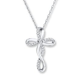 Diamond Cross Necklace 1/15 ct tw Round-cut 10K White Gold