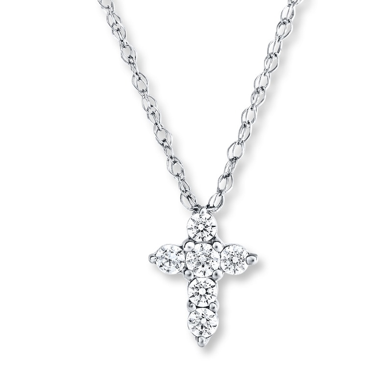 Diamond Cross Necklace 1/10 ct tw Round-cut 10K White Gold