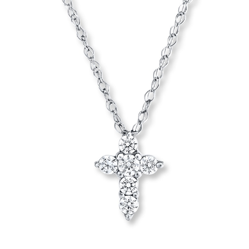 Main Image 1 of Diamond Cross Necklace 1/10 ct tw Round-cut 10K White Gold