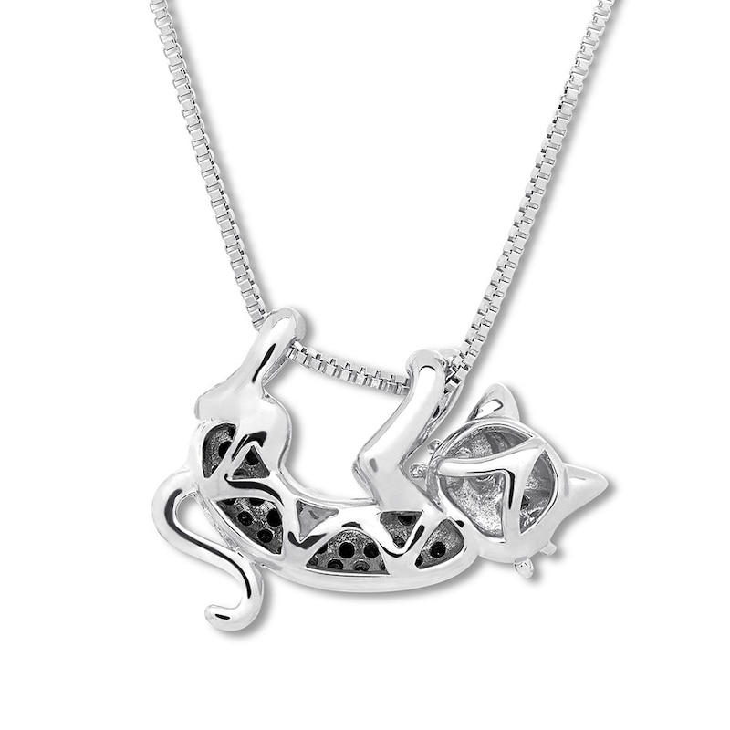 Main Image 4 of Black Diamond Cat Necklace 1/5 ct tw Sterling Silver & 10K Yellow Gold