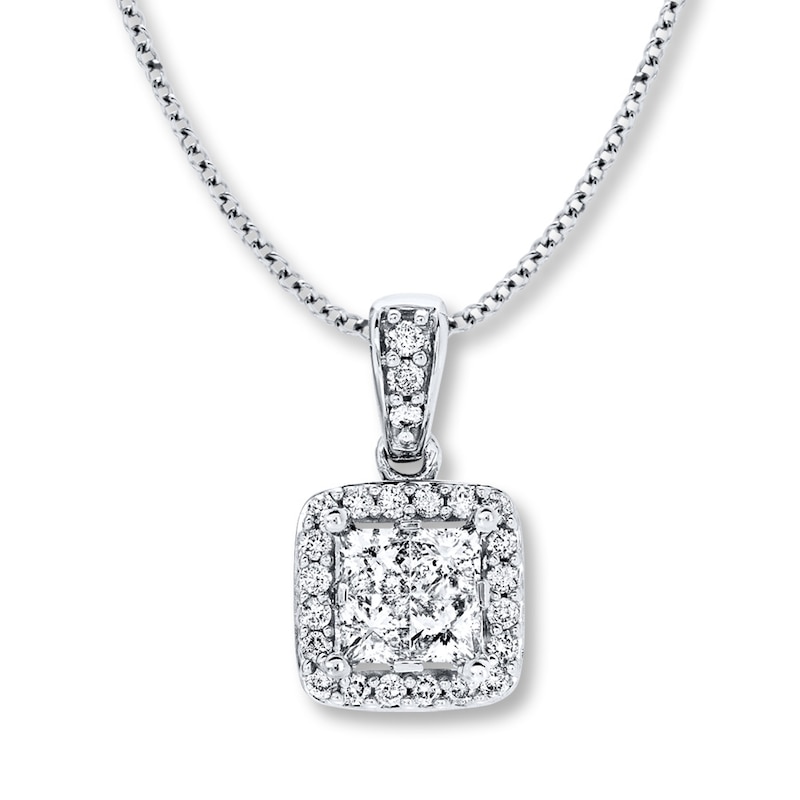 Diamond Necklace 1/2 ct tw Princess-cut & Round 14K White Gold