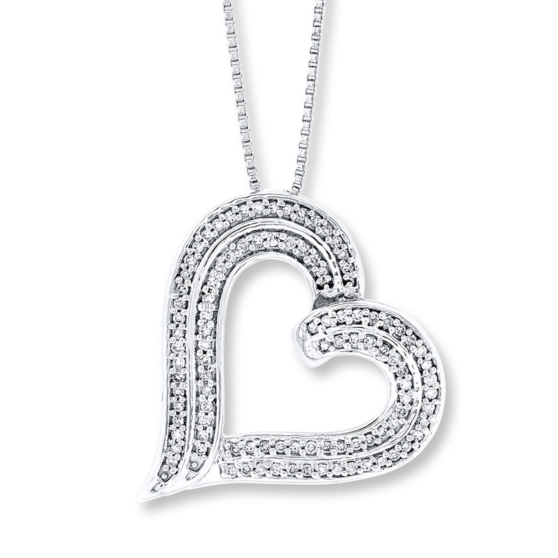 Diamond Heart Necklace 1/4 ct tw Round-cut Sterling Silver 18"