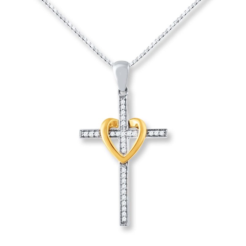 Main Image 1 of Cross Necklace 1/10 ct tw Diamonds Sterling Silver & 10K Yellow Gold