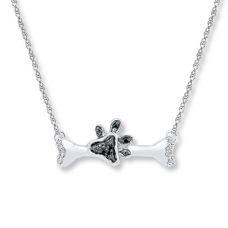 Main Image 1 of Dog Bone Necklace 1/20 ct tw Diamonds Sterling Silver 18&quot;
