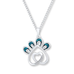 Paw Print Necklace 1/15 ct tw Diamonds Sterling Silver 18"