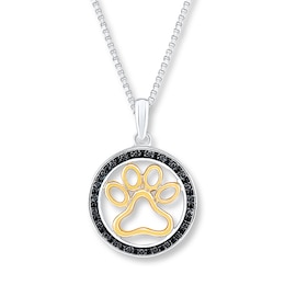 Paw Print Necklace 1/10 ct tw Diamonds Sterling Silver & 10K Yellow Gold 18"
