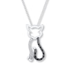Cat Necklace 1/15 ct tw Black & White Diamonds Sterling Silver 18"