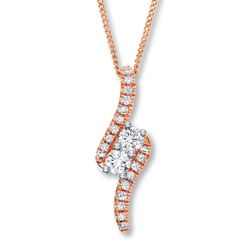 Main Image 1 of Ever Us Two-Stone Necklace 3/4 ct tw Diamonds 14K Rose Gold