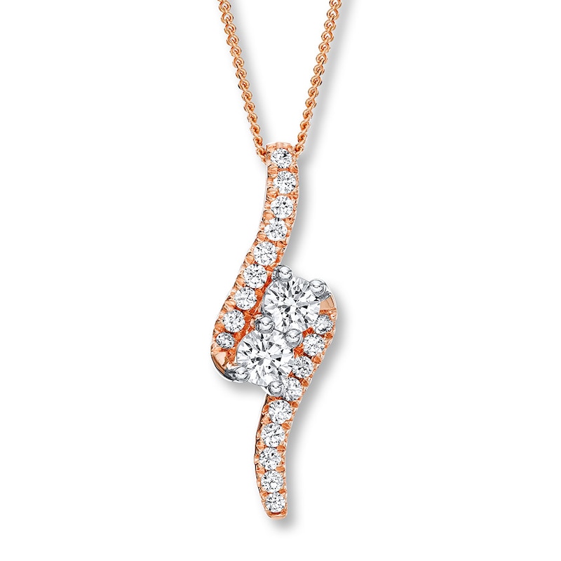 Main Image 1 of Ever Us Two-Stone Necklace 1 ct tw Diamonds 14K Rose Gold