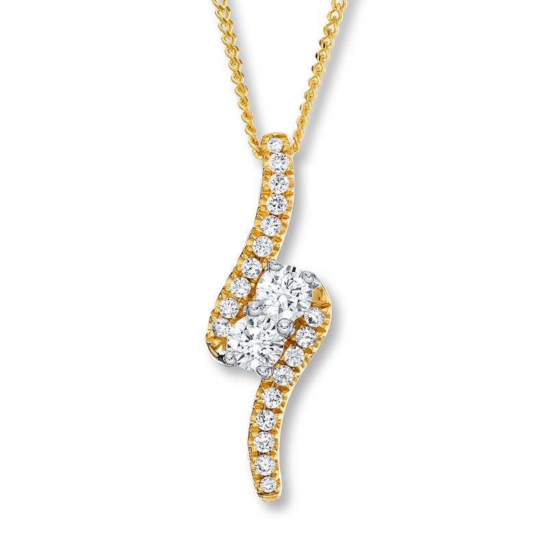 Main Image 1 of Ever Us Two-Stone Necklace 1/2 ct tw Round-cut Diamonds 14K Yellow Gold 19"