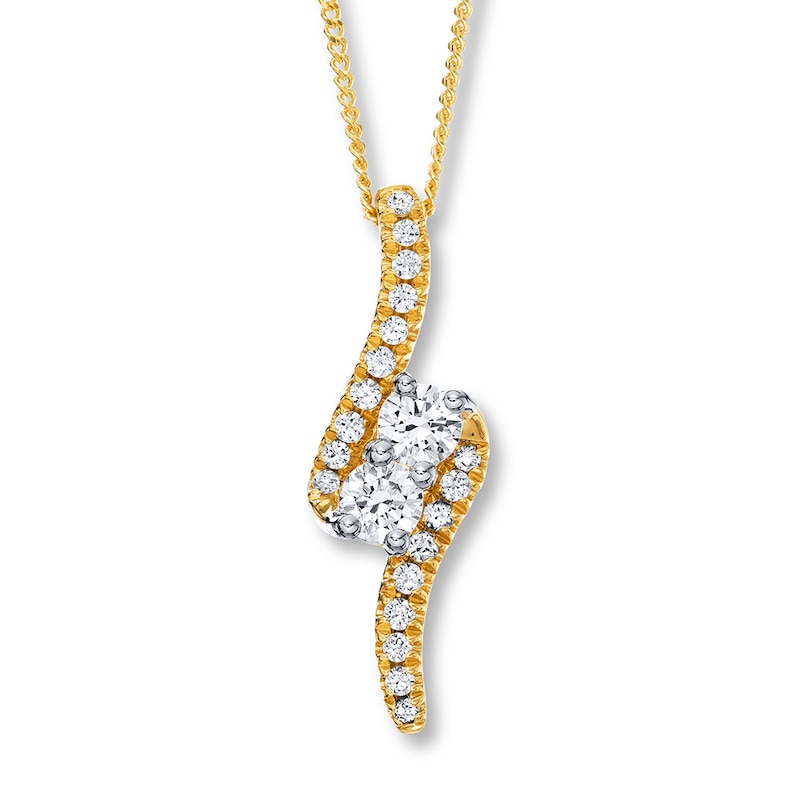 Main Image 1 of Ever Us Two-Stone Necklace 3/4 ct tw Diamonds 14K Yellow Gold