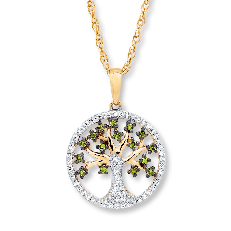 Tree Necklace 1/5 ct tw Green Diamonds 10K Yellow Gold