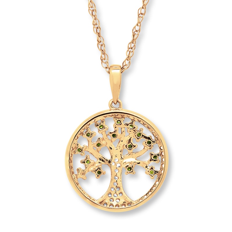 Tree Necklace 1/5 ct tw Green Diamonds 10K Yellow Gold