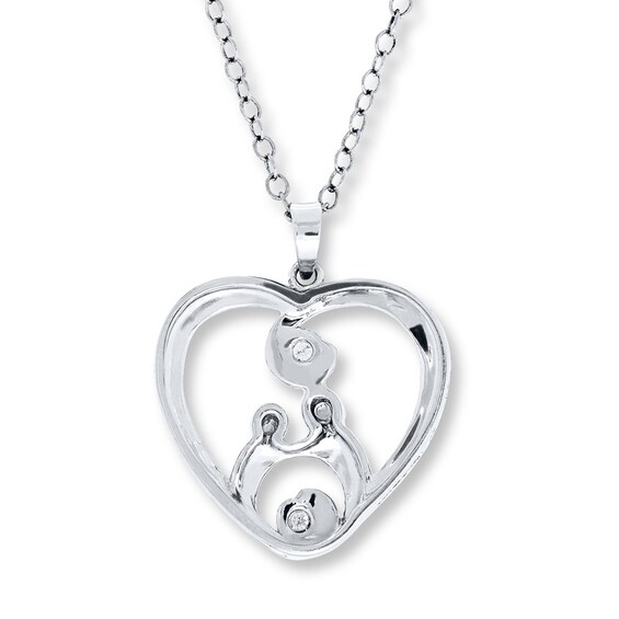 Mother and Child Necklace 1/20 ct tw Diamonds Sterling Silver Womens