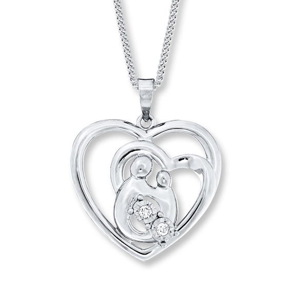 Mother and Child Necklace 1/20 ct tw Diamonds Sterling Silver