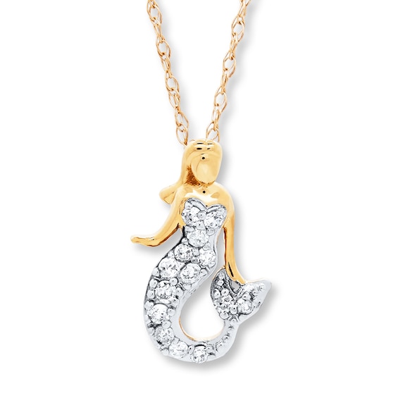 Mermaid Necklace 1/10 ct tw Diamonds 14K Yellow Gold