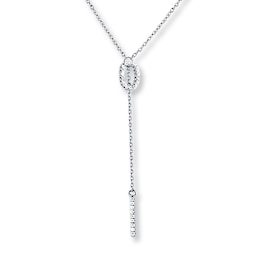 Diamond Lariat Necklace 1/8 ct tw Round-cut 10K White Gold