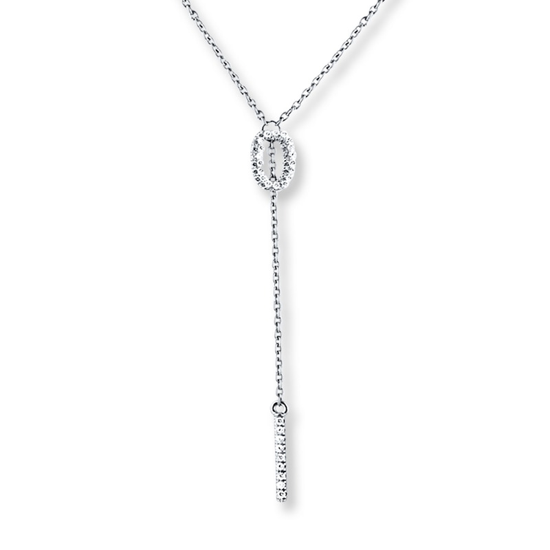 Diamond Lariat Necklace 1/8 ct tw Round-cut 10K White Gold