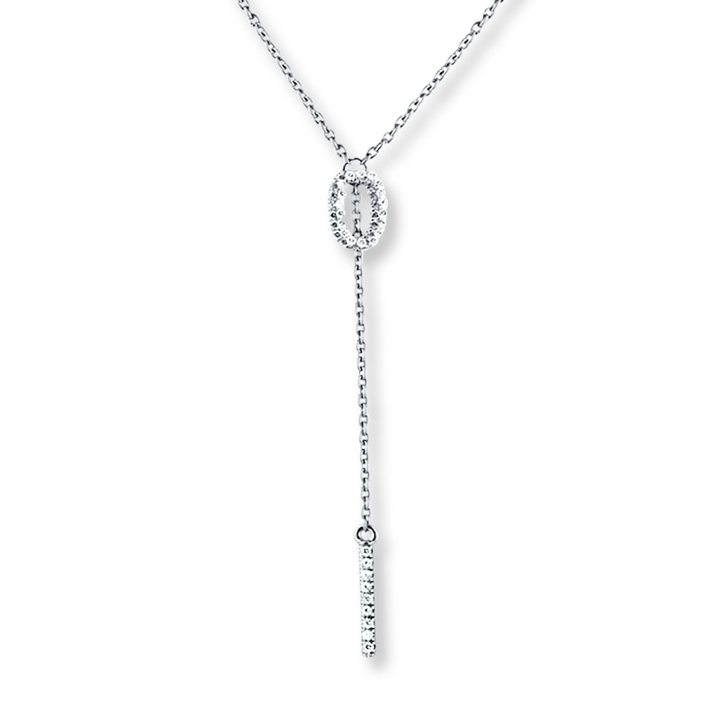 Main Image 1 of Diamond Lariat Necklace 1/8 ct tw Round-cut 10K White Gold