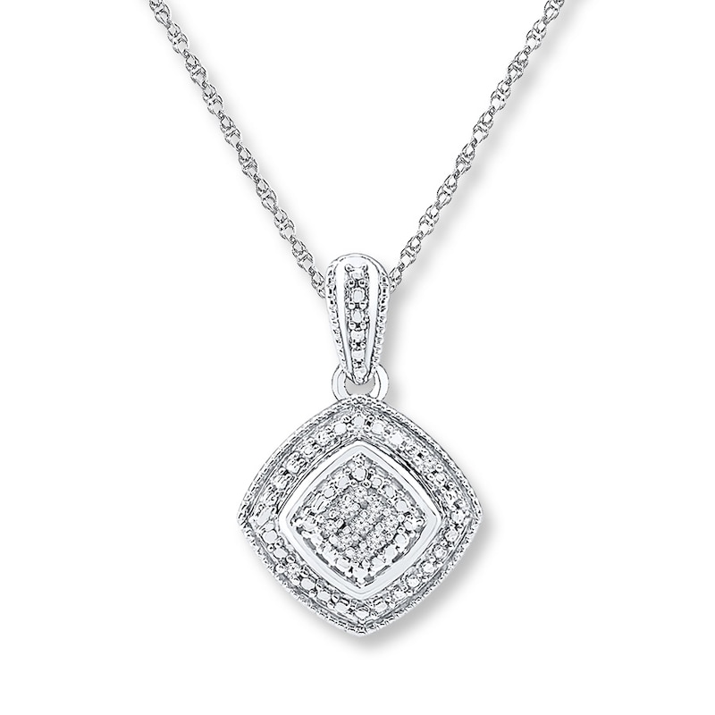 Cushion-Shaped Necklace Diamond Accents Sterling Silver 18"
