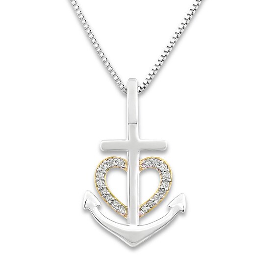 Anchor Heart Diamond Necklace 1/20 ctw Sterling Silver/10K Gold