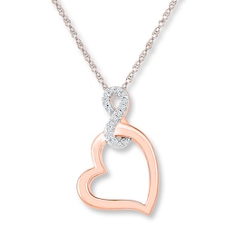 Heart Infinity Necklace 1/20 ct tw Diamonds 10K Rose Gold 18"