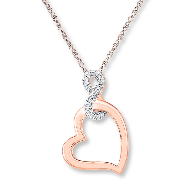 Heart Infinity Necklace 1/20 ct tw Diamonds 10K Rose Gold 18"