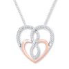 Heart Necklace 1/6 ct tw Diamonds Sterling Silver & 10K Rose Gold 18"