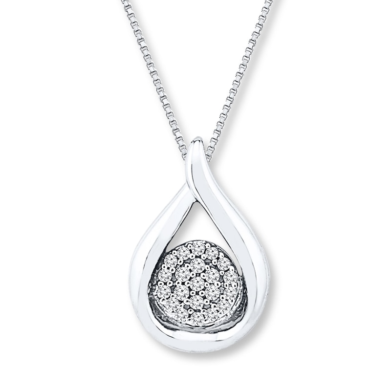 Teardrop Necklace 1/10 ct tw Diamonds Sterling Silver 18"