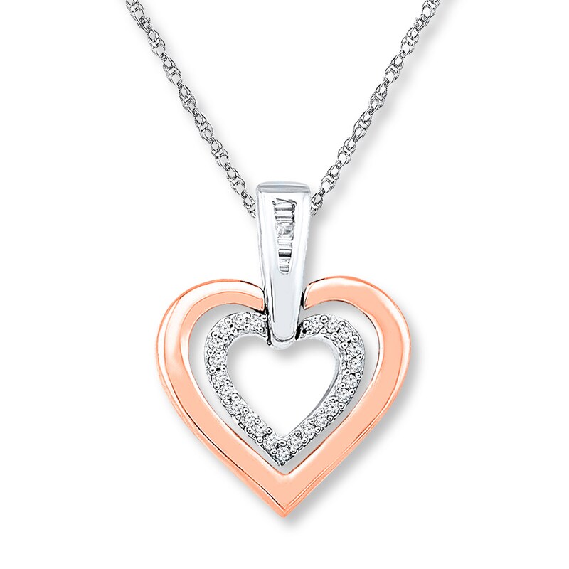 1/10 Ct. T.W. Diamond Double Heart-Top Key Pendant in 10K Gold