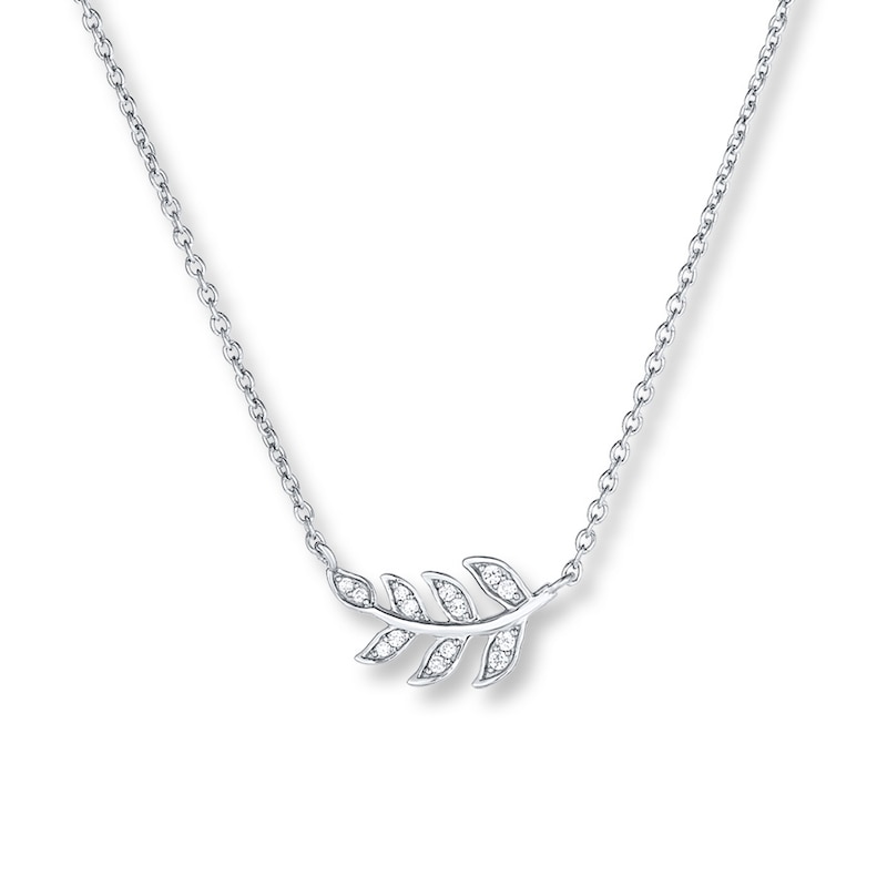 Main Image 1 of Diamond Leaf Necklace 1/10 ct tw Round-cut 10K White Gold