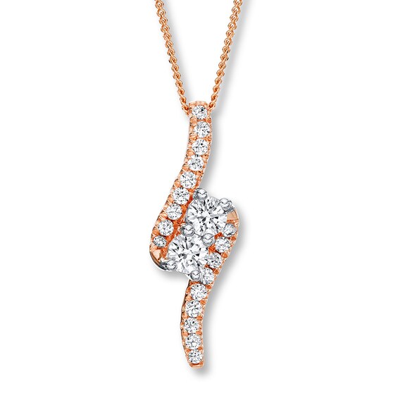 Ever Us TwoStone Necklace 1 ct tw Diamonds 14K Rose Gold Womens